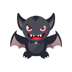 Vector art of a cartoon vampire bat with red eyes isolated on white background