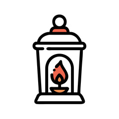 Vector art of a vintage lantern with a glowing flame isolated on white background