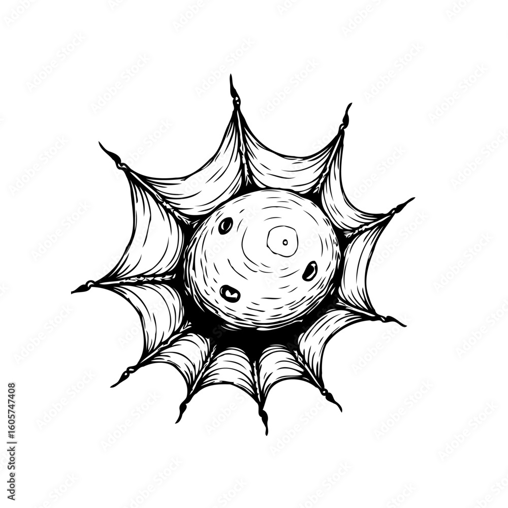 Poster hand drawn abstract sun illustration design featuring celestial element concept with geometric shape