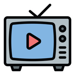 Advertisement TV icon flat line style illustration representing televised marketing and commercial broadcasting, suitable for media campaigns, brand promotions, and advertising industry projects