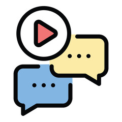 Advertisement talk icon flat line style illustration representing promotional communication and brand messaging, suitable for marketing campaigns, public relations, and advertising strategy projects