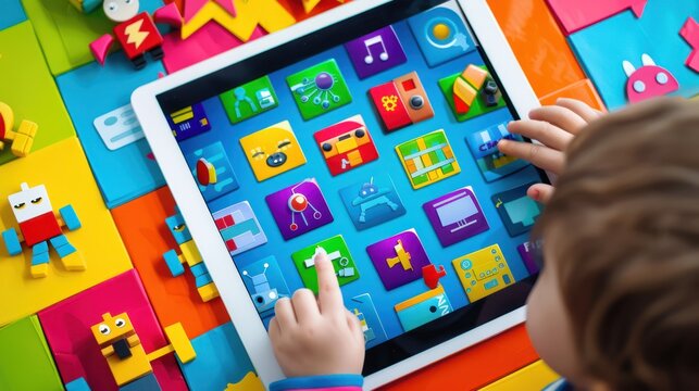 Child playing educational tablet game - Powered by Adobe