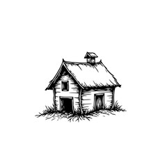 Rustic cabin sketch with vintage charm evokes sense of simple living and rural atmosphere, peaceful retreat