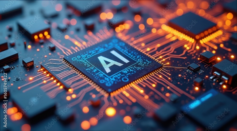 Poster magnified view of fiber material patterns with ai technology elements