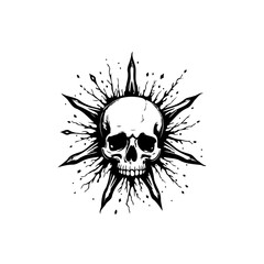 Skull surrounded by burst of darkness an artistic monochrome illustration for gothic themes and halloween decor