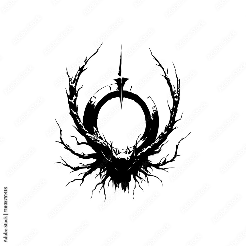 Poster intricate black and white abstract design featuring a circle adorned with branches artistic presenta