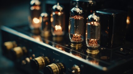Vintage audio amplifier with glowing tubes