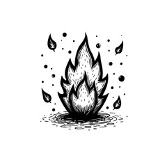 Illustration of burning flame with leaves in black and white design creates mesmerizing artwork indeed