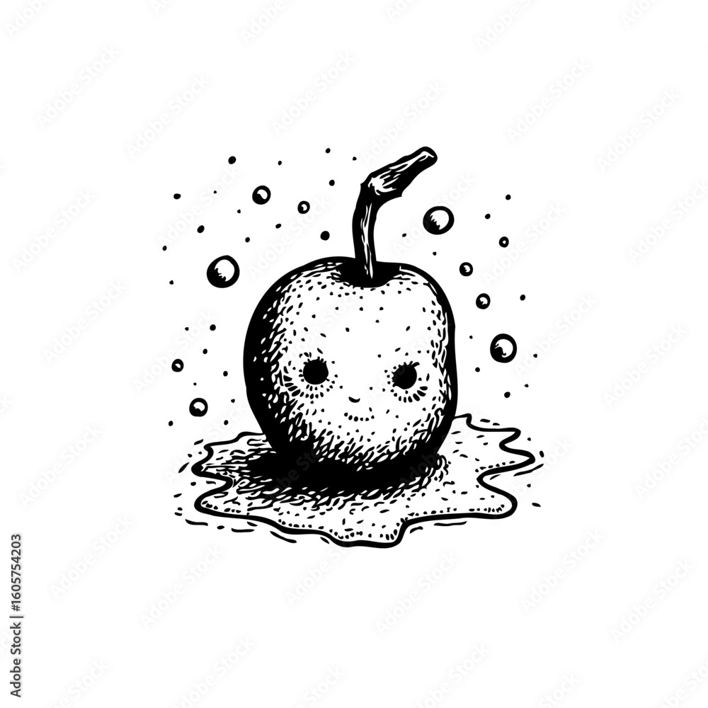 Poster whimsical monochrome apple character illustration creating a delightful and eye catching image with 