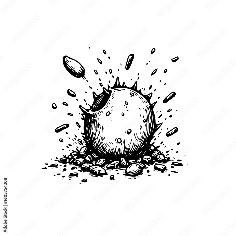 Aufkleber exploding spiky sphere illustration with dynamic fragments offering a bold visual impact and design