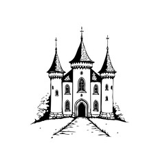 Obraz premium Enchanting gothic castle illustration evoking fairytales fantasies and medieval ages for graphic design and storybooks bringing dreams to life