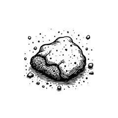 Stylized vector illustration showcases a unique rock formation surrounded by small scattered pebbles and shadow effects