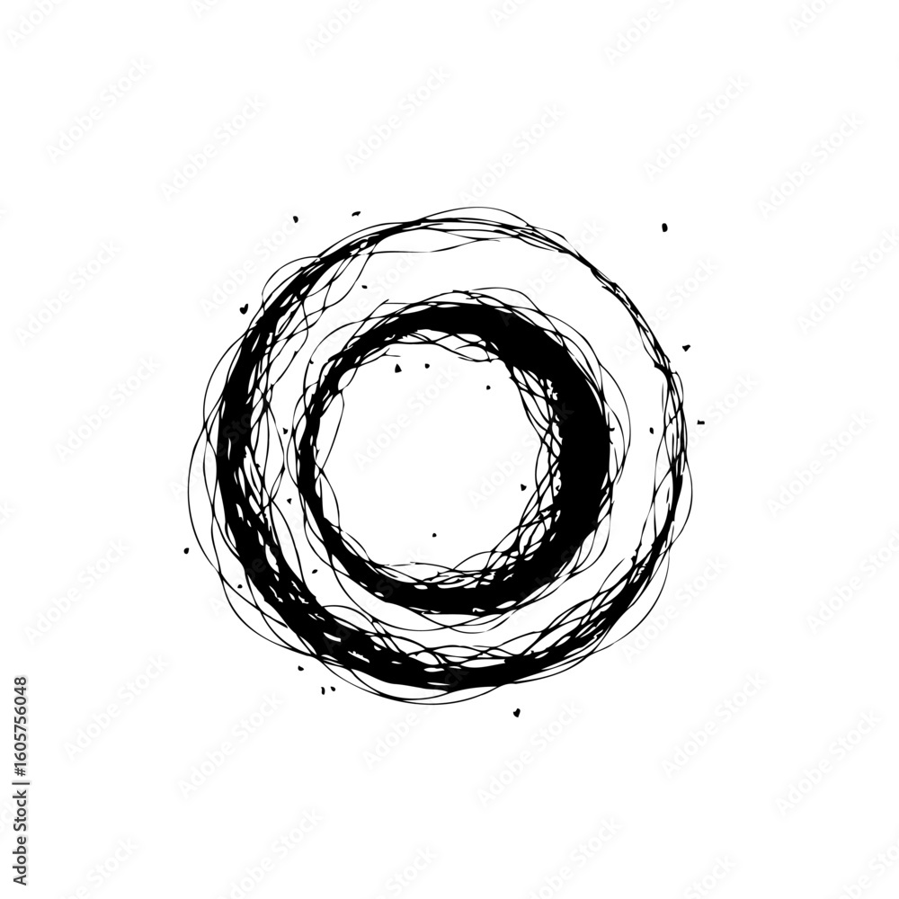 Aufkleber abstract black and white scribble circle created with chaotic lines representing artistic expression