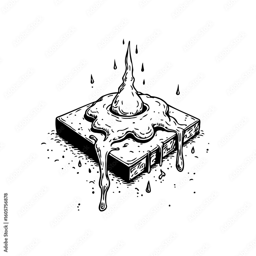 Fototapete detailed monochrome illustration: square block with smooth liquid cascade adding artistic depth and 