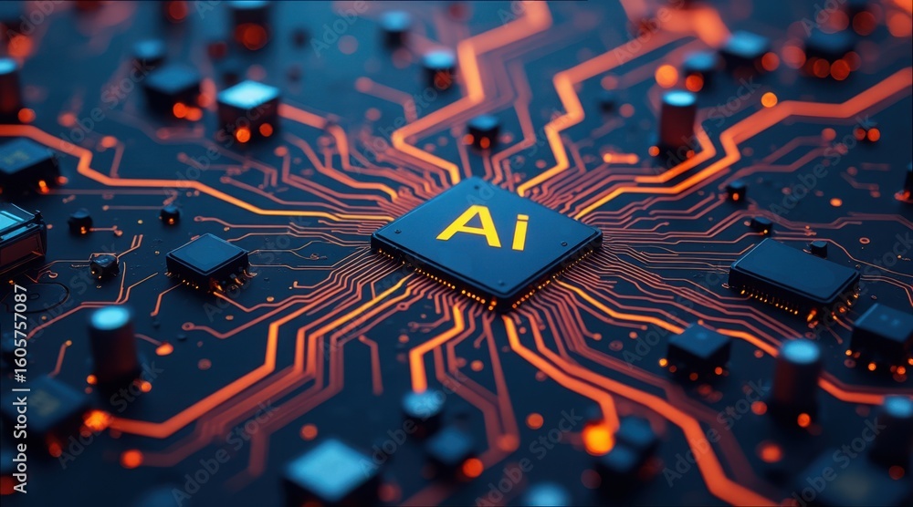 Poster ai logic gate circuit design concept with vibrant colors and details
