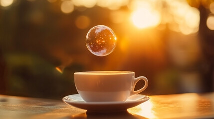 朝の光に照らされたコーヒー