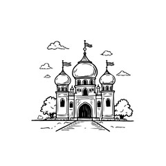 Architectural marvel of an Islamic mosque design drawn with intricate details and captivating artistic beauty