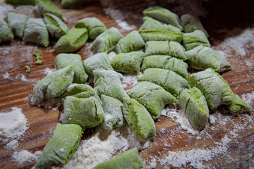 Freshly made green gnocchi ready for boiling or freezing