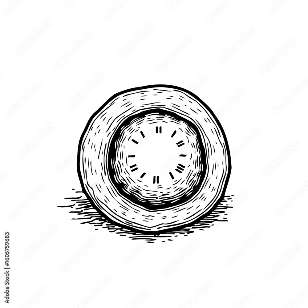 Poster engraved illustration of a sliced kiwi fruit showing its unique pattern and texture details in black