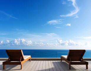 맑은 날 해변에서 수평선을 바라보는 모습