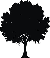 Oak Tree Silhouette, Black Vector Tree Illustration for Nature, Forest, and Landscape Design Projects