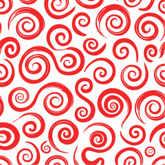 Fototapeta premium Red seamless pattern with bold brush drawn spirals, swirls and thick doodle lines.