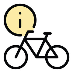Bike information icon flat line style illustration representing essential details about bicycles such as specifications, routes, or maintenance, suitable for cycling apps, bike-sharing systems