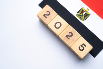 2025, Egypt, Egypt flag with date block, Concept, Important events for Egypt in the new year,...