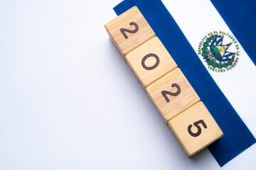 2025, El Salvador Flag with date block, Concept, Important events for El Salvador the new year,...