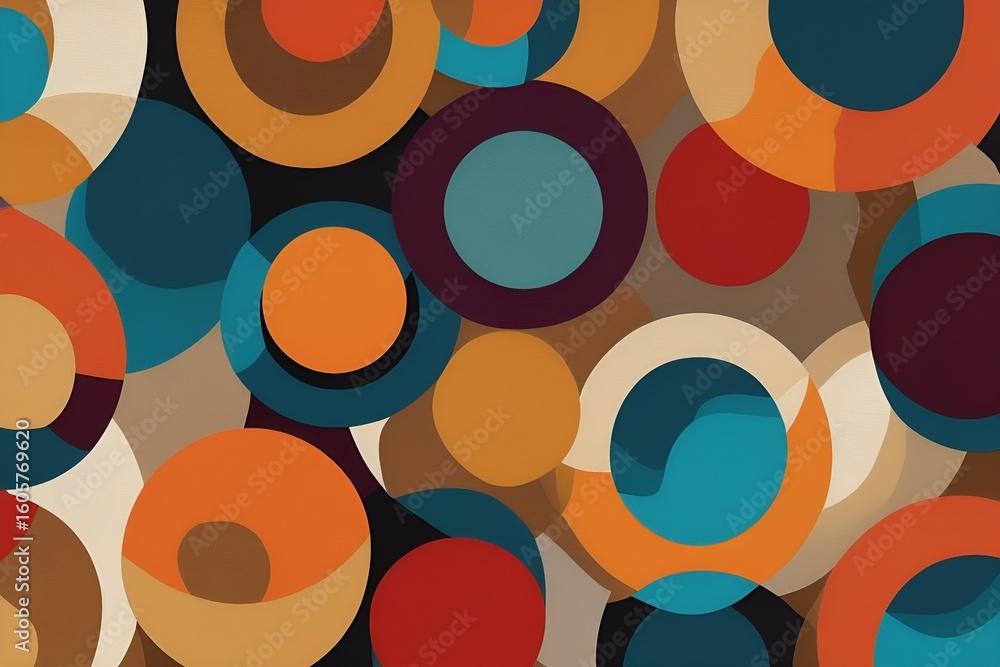 Fototapete colorful circles overlap in a retro pattern creating a vibrant and dynamic visual design.