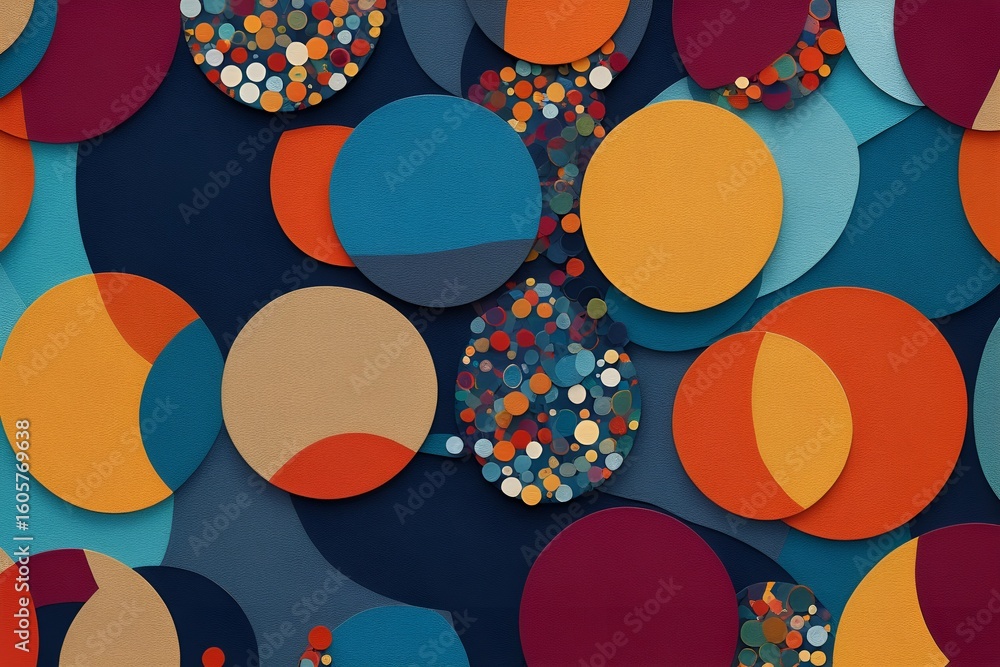Poster abstract composition featuring layered circles in vibrant colors creating a playful, modern design.