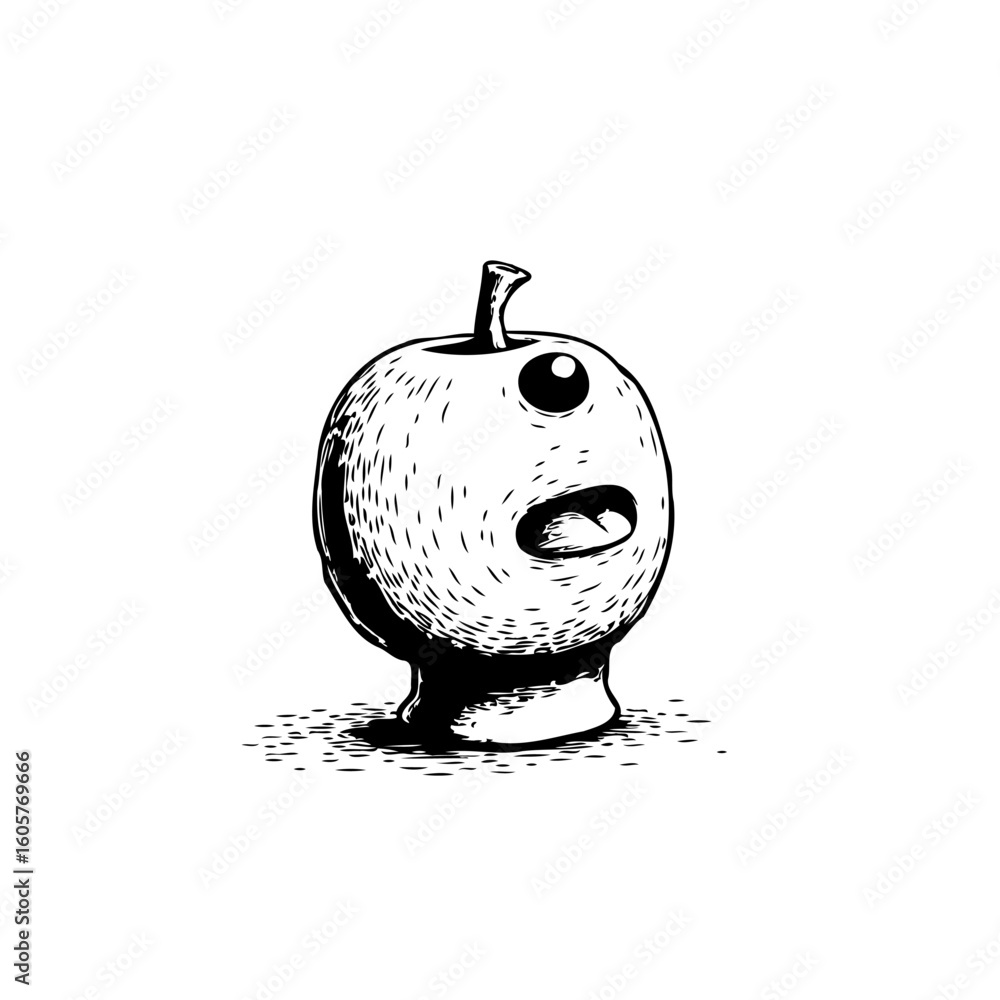 Poster whimsical apple character with a quirky expression brings a touch of playful creativity to the illus