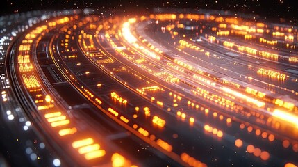 Futuristic circular technology background with glowing lights and circuit patterns creating a