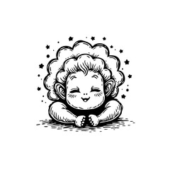Adorable baby illustration surrounded by stars creates a playful and whimsical design for children's products
