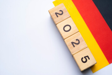 2025, Germany flag with date block, Concept, Important events for Germany the new year, election,...