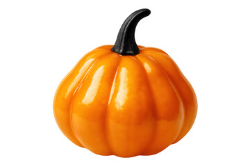 Glossy orange pumpkin, black stem standing prominently against transparent backdrop, highlighting seasonal halloween design elements