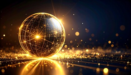 Obraz premium Golden globe, digital art, glowing sphere
