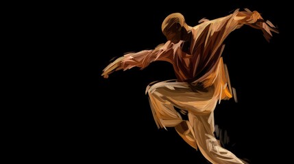 Dynamic figure in motion, painted in bold strokes.