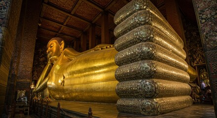 Fototapeta premium Reclining Buddha at Wat Pho, Bangkok - A Symbol of Serenity