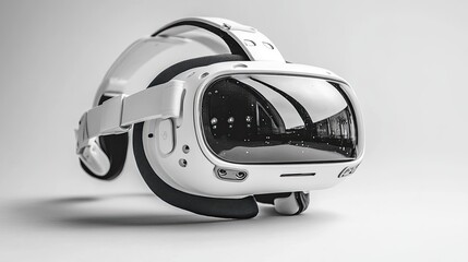 Obraz premium Immersive virtual reality headset on a pristine white backdrop for digital experiences