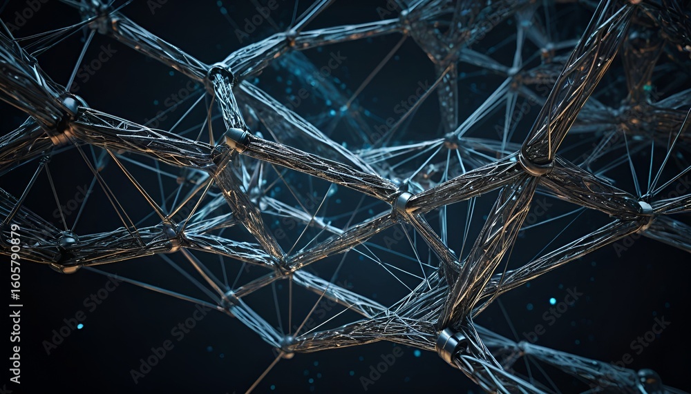 Poster complex interconnected geometric structure creates a sense of depth and dimensionality design