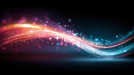 Abstract design with vibrant glowing lines and glittering particles.