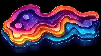 Obraz premium Vibrant abstract topographic map with neon illumination for digital art projects