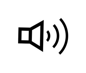 Simple black icon of a speaker emitting sound waves.