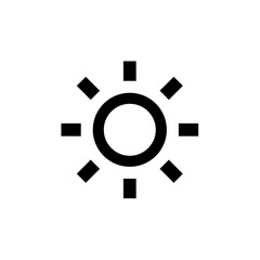 A simple, black and white graphic depicting a stylized sun.
