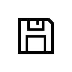 Simple black and white graphic of a floppy disk.