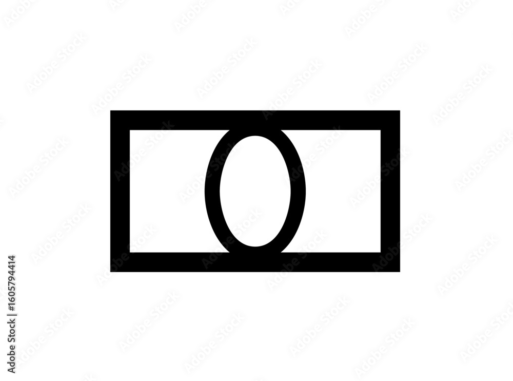 Poster simple graphic depiction of a rectangular shape with a central oval element.