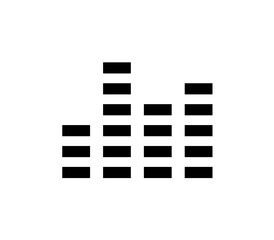 Black and white audio equalizer graphic, showing sound waves, simple design.