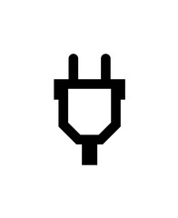 Simple black and white illustration of an electrical plug on a white background.