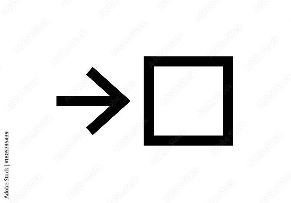 Poster simple arrow pointing towards a square box, indicating direction or input.